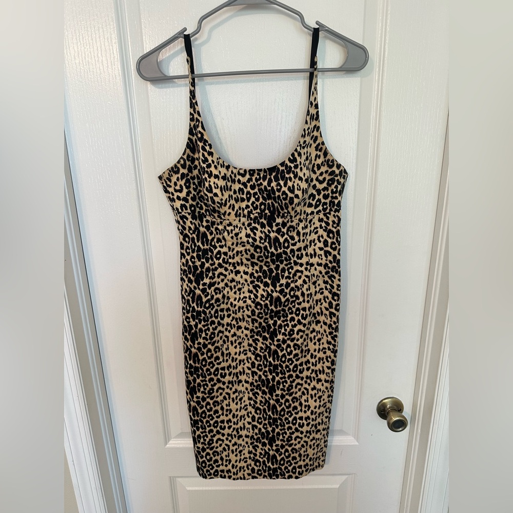 Forever 21 Leopard Print Mini Dress Scoop Neck Sleeveless Tan Black Size M